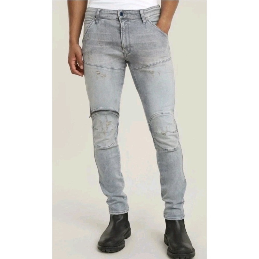 G Star Raw 5620 3D Zip Knee Skinny Jeans Mens 29x30 Vintage Grey Destroyed NWT
